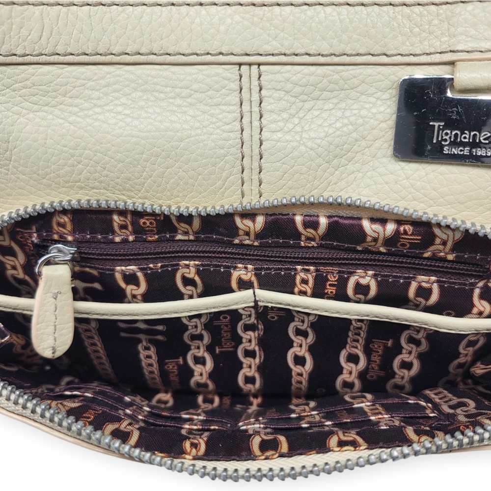 Tignanello Cream Tan Leather Outer Pouch Wallet Organizer Zip-Close Crossbody - Picture 9 of 12